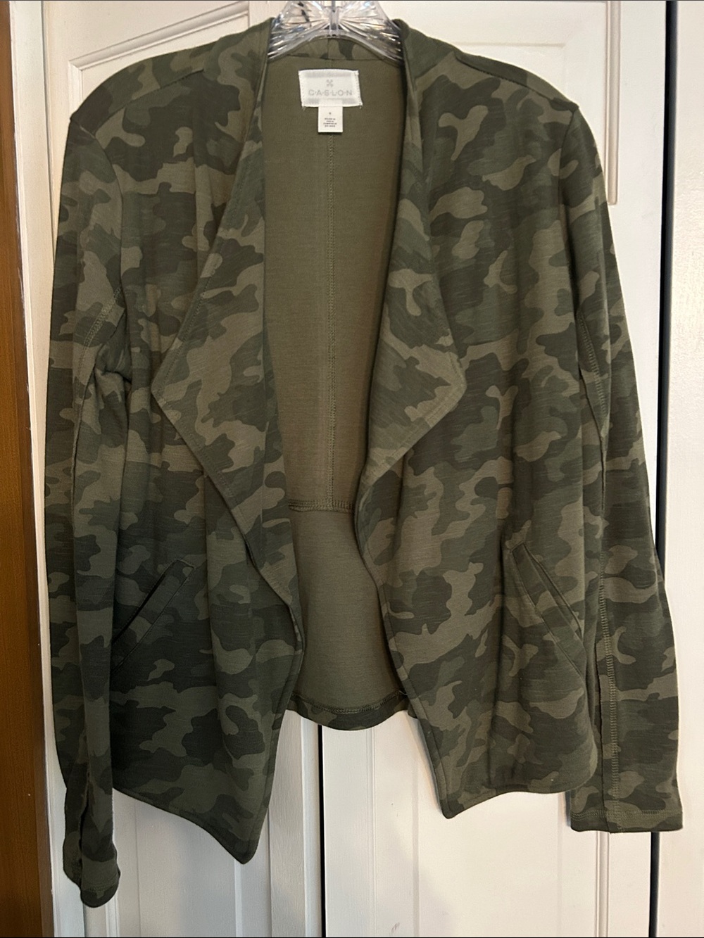Caslon Olive Camo Draped Open-Front Jacket